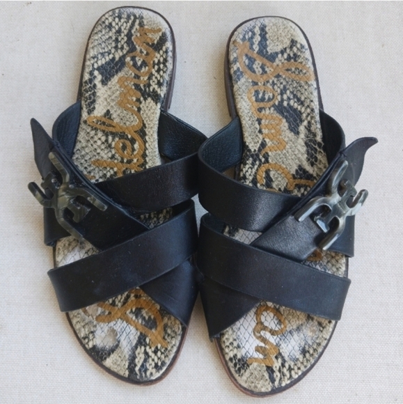 SAM EDELMAN Black Flat Sandals Womens 6-7 - Picture 2 of 3